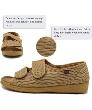 XMSM Memory Foam Diabetic House Slippers for Elderly Swollen Feet - Women's Adjustable Strap Open Toe Sandal in Apricot (Size 6 Wide) - Buy Online on GoSupps.com
