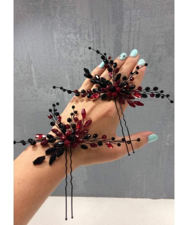 Kercisbeauty Red Wedding Hair Pins - Baroque Black Hair Accessories for Women - Crystal Hair Jewelry Set - Prom & Bridal Hair Piece (Set of 2) - Buy Online on GoSupps.com