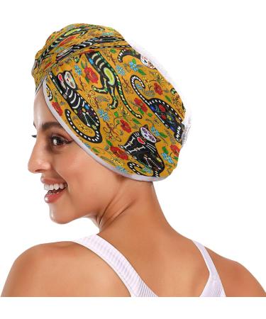Buy Sugar Skull Black Cats Dry Hair Cap Set Quick Drying Towel & Button Headband | Super Absorbent & Soft for All Hair Types | International Shipping Available - Buy Online on GoSupps.com