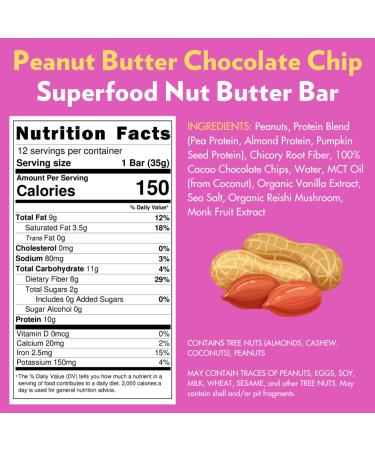 Vegan Keto Superfood Protein Bars - Low Carb Gluten Free Plant Based | Peanut Butter Chocolate Chip Bliss | 12 Bars with Superfoods & Adaptogens - Buy Online on GoSupps.com