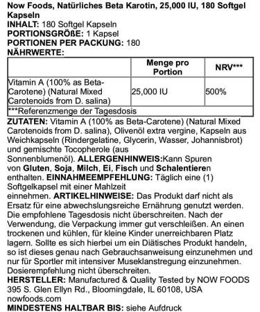 Now Foods Natural Beta Carotene 25000 IU - 180 Softgels | Antioxidant Support - Buy Online on GoSupps.com