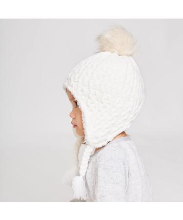 LANGZHEN Toddler Winter Hat Earflap Knit Cap Fleece Lined Beanie - White (6-12 Months) - Buy Online on GoSupps.com