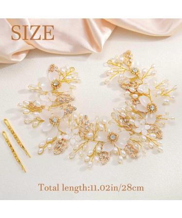 IYOU Flower Girl Headpiece Gold Flower Pearl Headband Leaf Crystal Bridal Wedding Hair Accessories for Girls - Buy Online on GoSupps.com