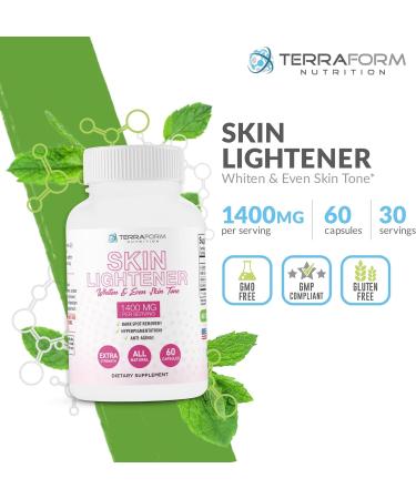 Terraform Nutrition Glutathione Skin Lightening Supplement - 1000mg per Serving - Clear Dark Spots and Acne Scars - 30 Servings - Buy Online on GoSupps.com