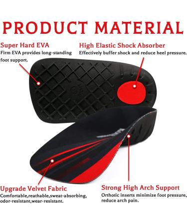 3/4 High Arch Support Orthotic Insoles for Flat Feet & Heel Spur Pain Relief - Ideal for Walking & Running (Men's 5-6 Women's 6-7 - Buy Online on GoSupps.com