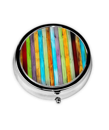 Colorful Wooden Boards Mini Pill Box - Convenient Travel Accessory - Perfect for Purse and Pocket - Small Pill Organizer One Size Colorful Wooden Boards
