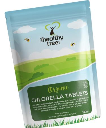 Organic Chlorella Tablets by TheHealthyTree Company - High in Vitamin B12 and E Iron Protein and Amino Acids - UK Certified Cracked Cell Wall Vegan Chlorella 600 x 500mg (300g) 300 g (Pack of 1)