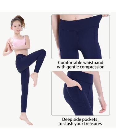 JIM LEAGUE Girls Athletic Dance Leggings - Navy Medium | Kids Yoga Compression Pants with Pockets for Teen Running and Workout - Buy Online on GoSupps.com
