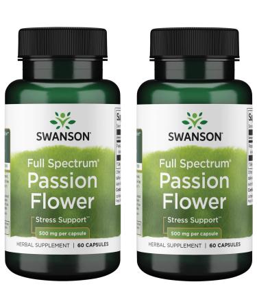 Swanson Full-Spectrum Passion Flower Stress Support 500 Milligrams 60 Capsules (2 Pack)