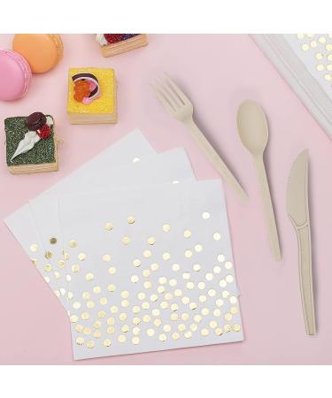 350PCS White and Gold Party Supplies Severs 50 Disposable Party Dinnerware Natural Biodegradable Forks Knives Spoons and Golden Dot Paper Plates White Napkins Cups for Baby Shower Birthday Wedding - Buy Online on GoSupps.com