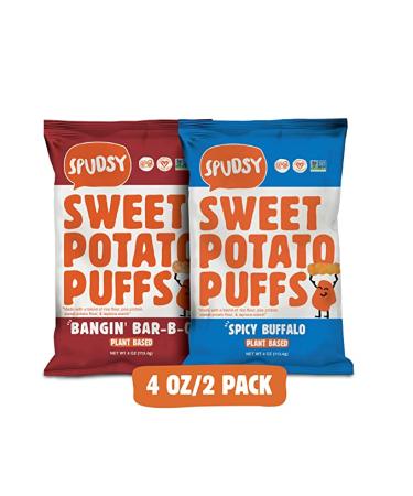 Sweet Potato Puffs by Spudsy  Vegan Gluten Free Snacks  Plant-Based  Allergen-free Non-GMO Kosher Superfood Snack (Bangin’ BBQ + Buffalo Ranch 2 PACK)