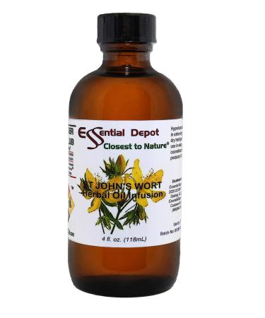 Essential Depot St Johns Wort Herbal Oil Infusion - Vegan - Non-GMO - Supplied in 4 oz. Amber Glass Bottle with Black Phenolic Cone Lined Safety Sealed Cap