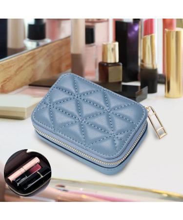 Blue Lipstick Case with Mirror - Portable Leather Makeup Organizer & Travel Purse for Birthday Gifts - Buy Online on GoSupps.com
