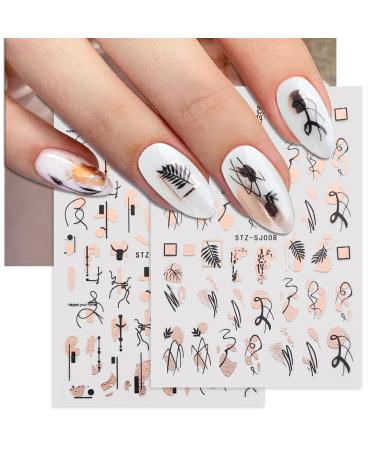 9 Sheets Gold Nail Art Stickers - Self-Adhesive 3D Decals for Nail Design - Abstract Line, Leopard Print, Leaves, Flower Sliders - French Manicure Decoration - Design 2 - Buy Online on GoSupps.com