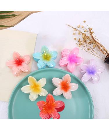 Plumeria Flower Hair Claw Clips - 7Pcs Slipproof Plastic Hairpins | Trendy Hawaiian Accessories for Weddings & Beach Parties - Buy Online on GoSupps.com