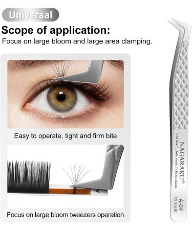 Nagaraku Professional Precision Tweezers for Eyelash Extensions - Diamond Handle Curved Volume Cluster - Easy Fan Prefabricated Stainless Steel (A-04) - Buy Online on GoSupps.com