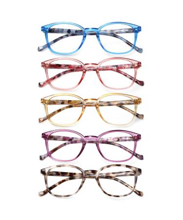 COJWIS 5 Pack Reading glasses Blue light filter for women Men Men's Men's Sibrinium Glasses Anti-tiredness glare-free UV reading aid (5 Pack Color-2 1.00 Multiplier_X) 5 Pack Color-2 1.0 X X