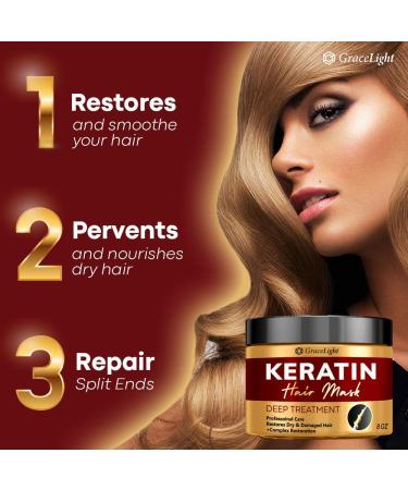 GRACELIGHT Keratin Hair Mask with Vitamin E, Aloe Vera, Avocado Oil - Made in USA - Deep Conditioner for Moisturizing and Anti-Frizz - Keratin Complex Treatment - Buy Online on GoSupps.com