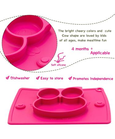 Silicone Divided Toddler Plates - Non Slip Suction Plates for Babies & Kids - BPA Free FDA Approved - 7owl-red - Buy Online on GoSupps.com