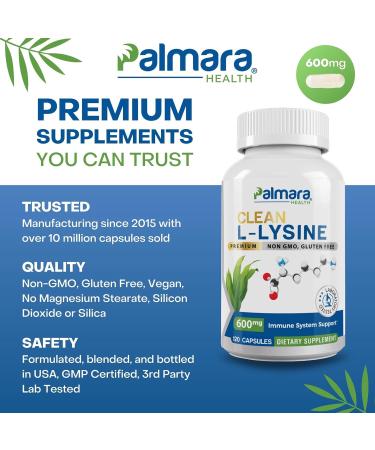 Buy Clean L-Lysine 600mg - Vegan Non-GMO Gluten-Free Capsules | 120 Count - Fast International Shipping - Buy Online on GoSupps.com