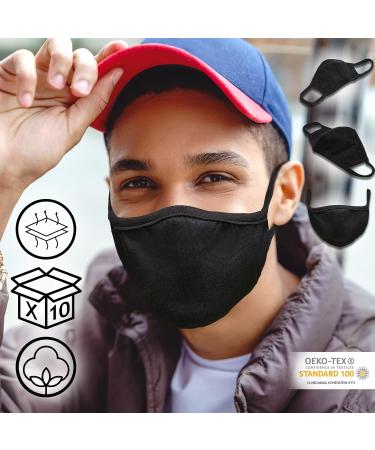 JAGO Washable 2-Layer Facial Mask - 10-Pack Black Cotton Masks for Men & Women with Filter Compartment | Everyday Fabric Community Masks - Buy Online on GoSupps.com