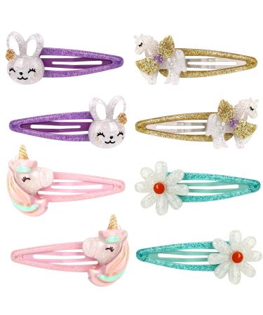 Girls Flower Snap Hair Clips Unicorn No Slip Metal Hair Clips Girls Sparkly Unicorn Hair Accessories Toddlers Kids Hair Clips Colorful Rabbit Barrette Hair Pins for Party Birthday Gift Supplies Favors 8Pcs - Buy Online on GoSupps.com