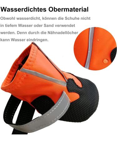 LEEKO Dog Shoes - Waterproof Anti-Slip Dog Boots for Small Dogs | 4-Set Paw Protection with Reflective Straps & Velcro | Ideal for Snow & Rain - Orange - Buy Online on GoSupps.com