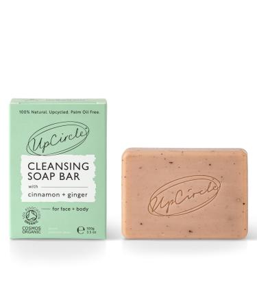 UpCircle Cinnamon + Ginger Chai Soap Bar 100g - Certified Organic Vegan Cleanser For Face And Body - French Pink Clay + Glycerin Reducing Redness + Irritation - Natural Cruelty-Free + Palm Oil Free