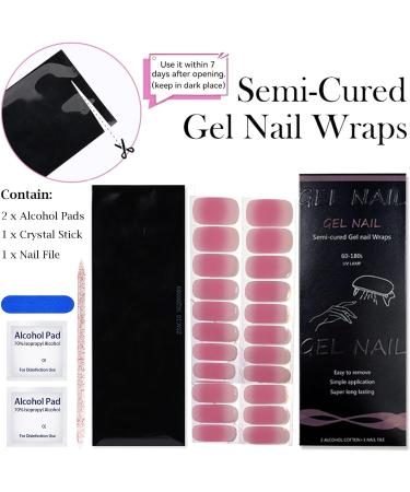 DMQ 22 Pcs Semi Cured Nail Wraps Soft Self-Adhesive Gel Nail Stickers French Gel Nail Polish Strips Manicure Stickers Set Includes 2 Prep Pads Nail File & Wooden Stick - Girls Pink Gradient - Buy Online on GoSupps.com