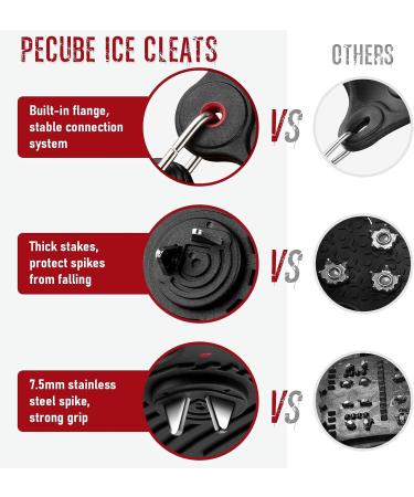 PeCube Ice Cleats for Shoes and Boots - 20 Stainless Steel Spikes - Anti-Slip Traction Cleats for Light Hiking, Trail Running, Ice Fishing - Black (Small) - Men Women Kids - Buy Online on GoSupps.com