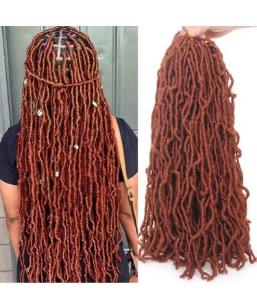 Xtrend 24 Inch 7Packs 18strands/pack Soft Nu Faux Locs Crochet Braids Hair Copper Red Synthetic Dreadlocks Braiding Hair Fashion Goddess Distressed Faux Locs Curly Wavy Hair Extensions 350# 24 Inch (Pack of 6) 350#