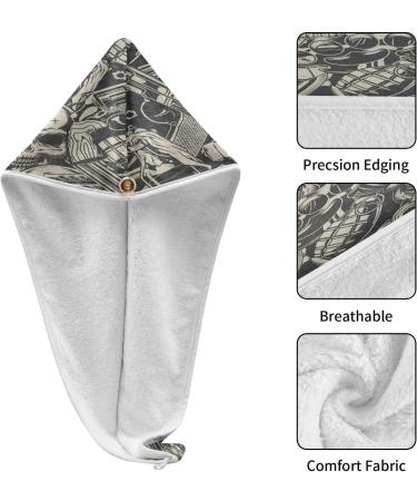 Violence Skull Dry Hair Cap & Quick Drying Towel Set | 2 Piece Super Absorbent Towel with Button Headband - Soft & Comfortable - Buy Online on GoSupps.com
