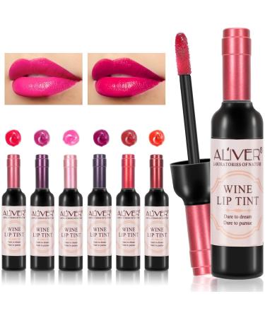 6 Colors Wine Lipstick,Mini Make Up Wine Bottles Lip Sticks,Matte Long Lasting Waterproof Lip Tint Set Lip Gloss Lip Stain
