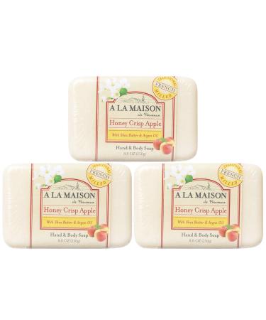 A LA MAISON Honeycrisp Apple Bar Soap - Triple French Milled Natural Moisturizing Hand Soap Bar (3 Bars of Soap 8.8 oz) 1 Count (Pack of 3)