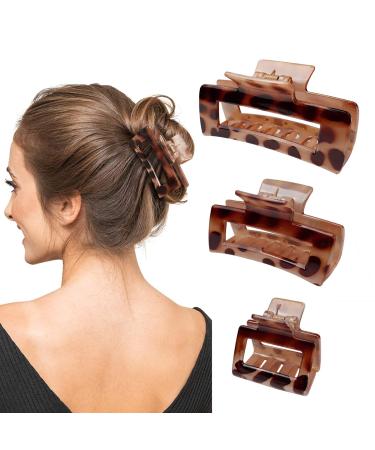 Kavya Hair Clips for Women Thick Thin Curly Straight Long Hair Non-Slip Square Large Hair Claw Clips Strong Hold Medium Hair Grippers Hair Clip Leopard