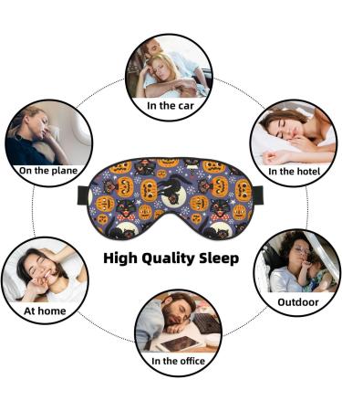 Spooky Cats & Halloween Pumpkins Eye Mask - Soft Sleep Blindfold with Elastic Strap for Travel & Night Sleeping - Buy Online on GoSupps.com