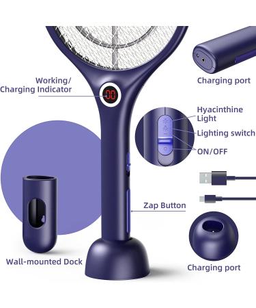 JANMASH Bug Zapper - 2-in-1 UV Insect Trap & Electric Fly Swatter | Rechargeable for Indoor & Outdoor Use | 4000V Grid & Safe 3-Layer Mesh - Buy Online on GoSupps.com