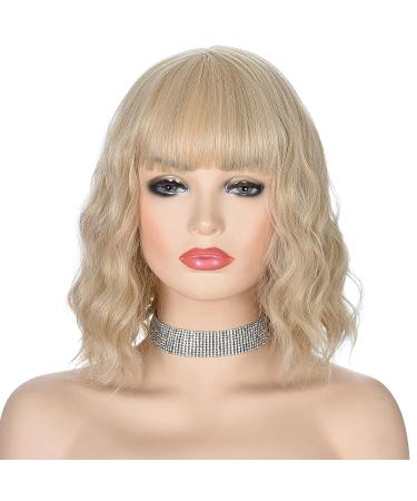 Morvally Blonde Wig with Bangs - Short Wavy Synthetic Bob Wig for Women - 12 Inch - Buy Online on GoSupps.com