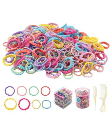 370pcs Baby Hair Ties 4 Packs Hair Elastics Kids Colorful Small Rubber Bands Harmless To Hair with 2 Packs Baby Combs Small Hair Elastics For Baby Girls Toddler Kids Hair Ties Soft Elastic (style-1)