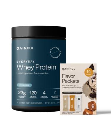 Gainful Everyday Whey Protein Powder & Sweet Treat Flavor Bundle 23g Protein Supports Muscle Growth Recovery & Daily Nutrition No Artificial Ingredients 14 Servings + 14 Flavor Sticks