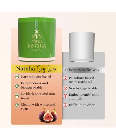NATSHA Soy Wax Candle | Long-Lasting Non-Toxic Clean Burning | Natural Green Fig & Rose Scented Candle - Eco-Friendly & Soot-Free - Buy Online on GoSupps.com