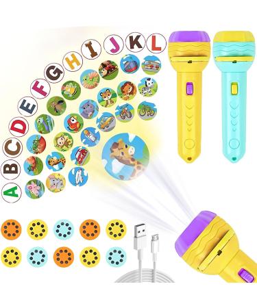 2 pieces of children projector flashlight children's flashlight projector with 80 patterns of animals fruits of digit bright realistic gift for 2-8 year old young girls energy class A ++