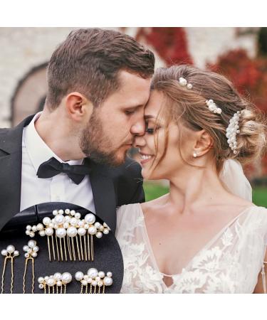 5-Piece Gold Bridal Wedding Hair Comb Set with Pearl Pins - Vintage Hair Accessories for Brides, Bridesmaids, and Flower Girls - Buy Online on GoSupps.com