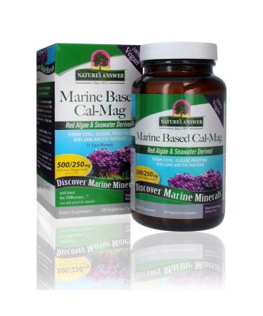 Nature's Answer Marine Based Calcium Magnesium, Super Concentrated 500mg | Plant Based | Red Algae & Seawater Derived | Alcohol-Free & Gluten-Free | Vegetarian Capsules 120ct Calcium Magnesium 120 Count (Pack of 1)