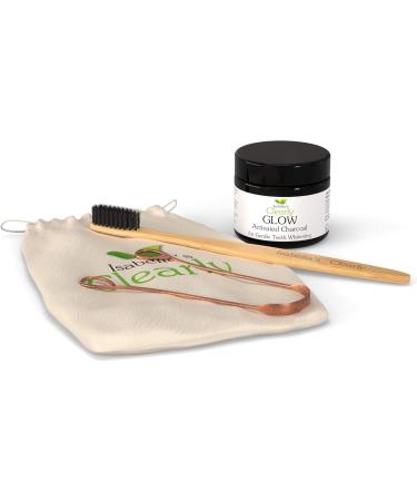 Clearly Glow Teeth Whitening Kit | Activated Charcoal Powder Bamboo Toothbrush Copper Tongue Cleaner | Eco-Friendly Dental Care Gift - Buy Online on GoSupps.com