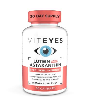 Viteyes Lutein & Astaxanthin Relieve Eye Fatigue, Hydrate & Firm Skin, Blue Light Protection, Immune Support, 20 mg Lutein, 4 mg Astaxanthin, Eye Vitamins, Doctor Trusted Brand, 30 Capsules