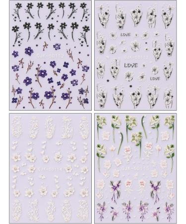 JMEOWIO 3D Embossed Flower Nail Art Stickers Decals Self-Adhesive 5D Spring Summer Black Purple Floral Nail Supplies Nail Art Design Decoration Accessories 4 Sheets - Buy Online on GoSupps.com
