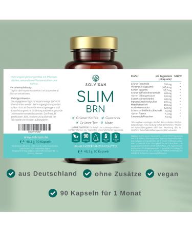 Solvisan Slim Brn - Natural Energy Boost with High-Dose Caffeine from Green Tea Coffee Guarana & Ginger - 90 Capsules - Buy Online on GoSupps.com