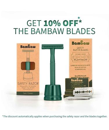 Eco-Friendly Bambaw Sea Green Double Edge Safety Razor for Men with Stand | Reusable Metal DE Razor - Buy Online on GoSupps.com