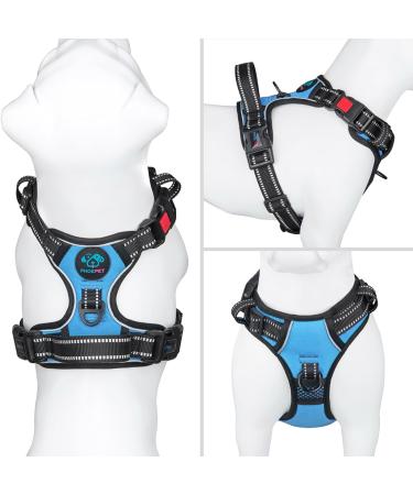 Phoepet XL Blue Dog Harness for Small Dogs - Reflective Vest with Adjustable Clip Handle & 2 Metal Rings - Easy On/Off with 3 Buckles - Buy Online on GoSupps.com